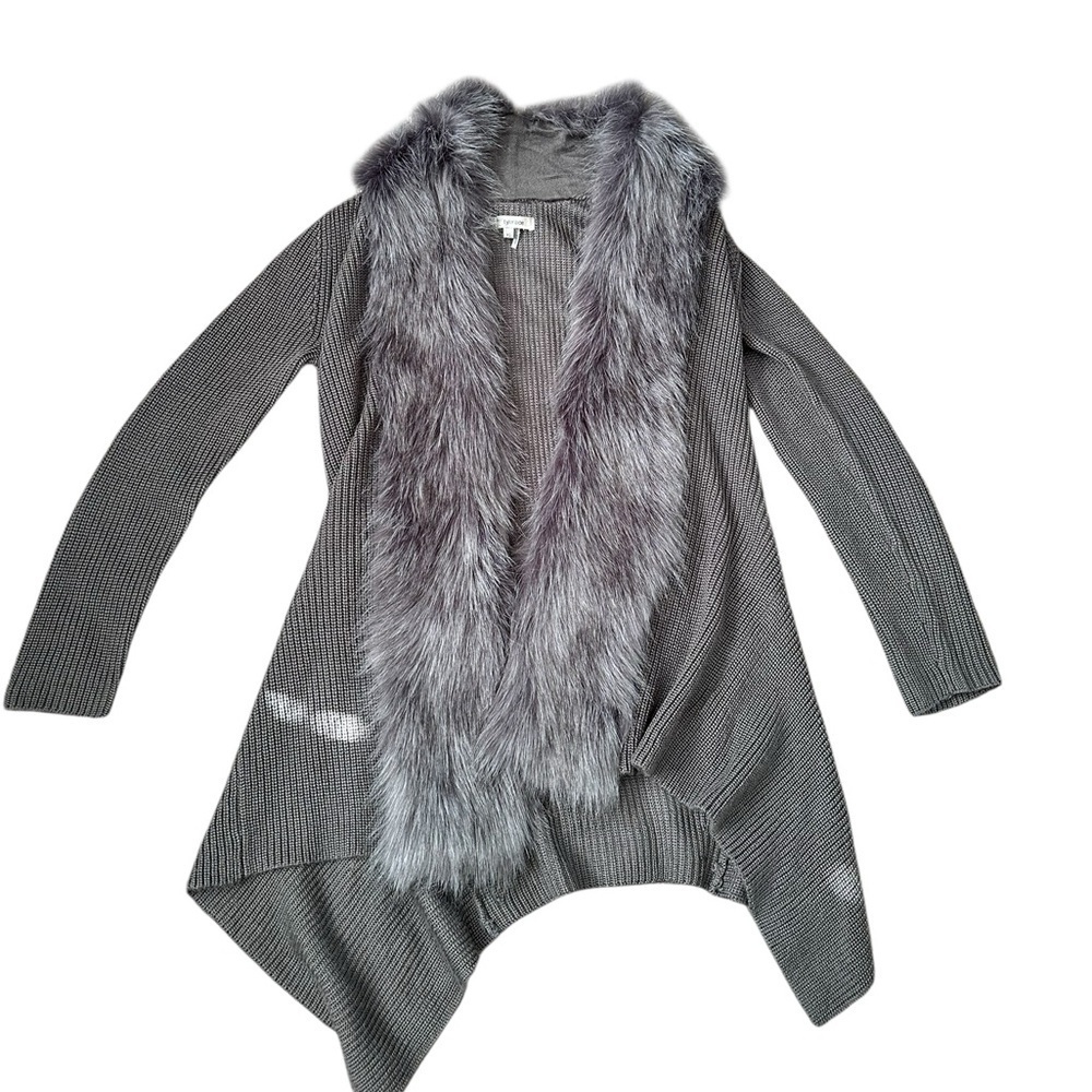 348 Tyler Boe Wool blend Faux Fur Luxury Cardigan waterfall sweater Sz XS Jacket - Picture 2 of 11